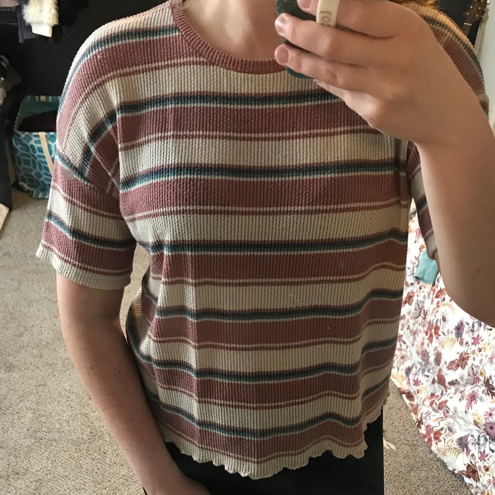 Pink and gray striped sweater